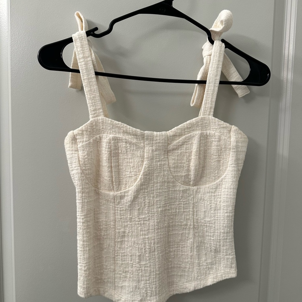 Anthropologie Cream Textured Bustier Top